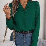 V-Neck Long Sleeve Blouse - runwayfashionista.com