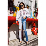 Double Color Patchwork Ripped Knees Jeans - runwayfashionista.com