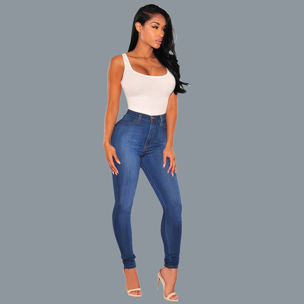 Slim Fit Knee Hole Jeans - High-Waisted Street Style Denim
