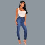Slim Fit Knee Hole Jeans - High-Waisted Street Style Denim