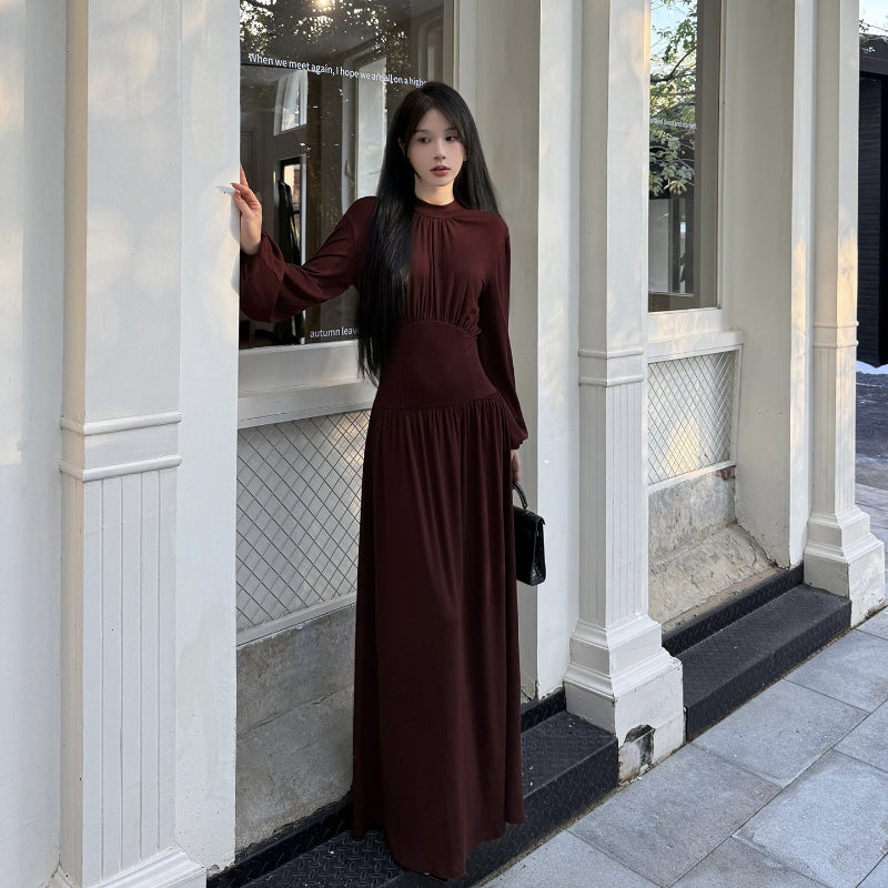 The A-Line Sculptor: Half Collar Midi in Burgundy