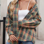 Plaid Collared Neck Long Sleeve Shirt - runwayfashionista.com