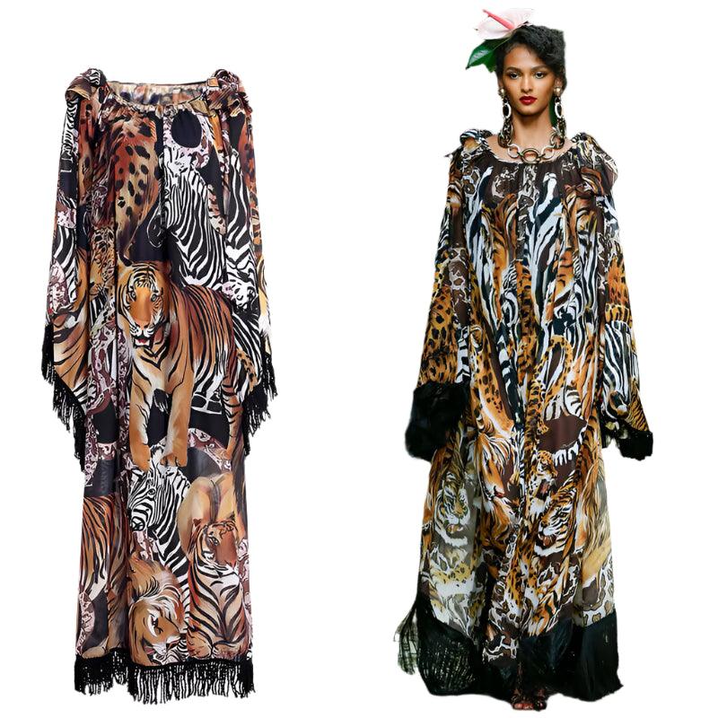 Folk Print Tassel Loose Maxi Dresses