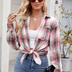Plaid Collared Neck Long Sleeve Shirt - runwayfashionista.com
