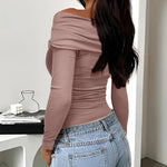 Ruched One Shoulder Long Sleeve T-Shirt - runwayfashionista,.com