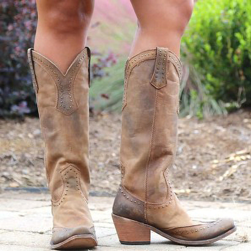 Retro Rivet Long Boots: The Ultimate Autumn/Winter Statement - yellow