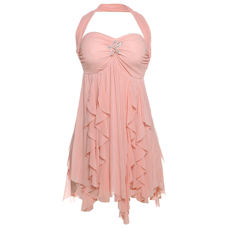 Bold & Beautiful: Halter Neck Backless Mini Dress - pink