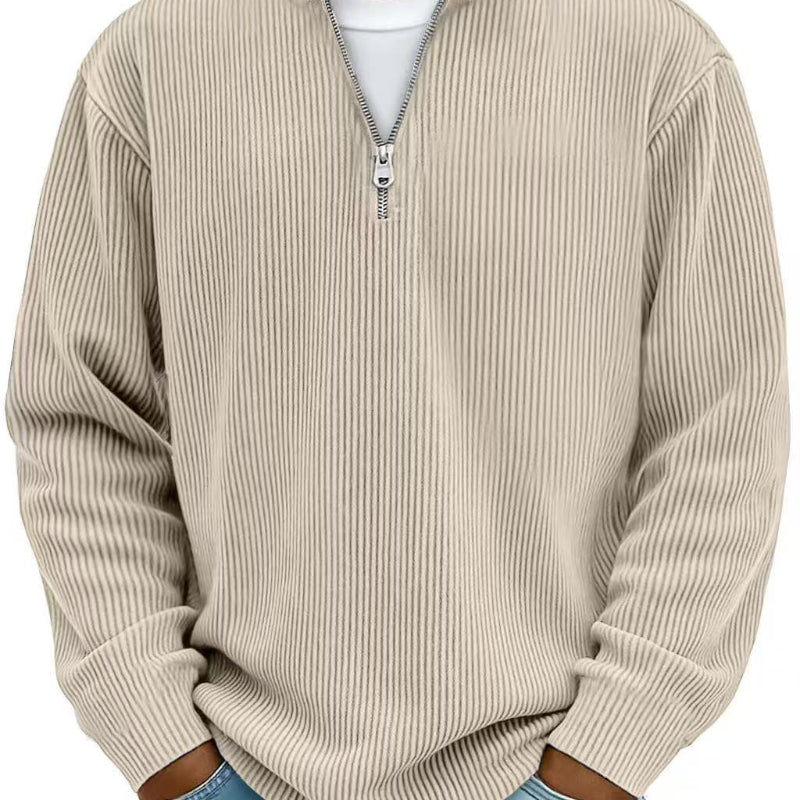 Corduroy Zipper Stand Collar Sweatshirt