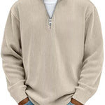 Corduroy Zipper Stand Collar Sweatshirt