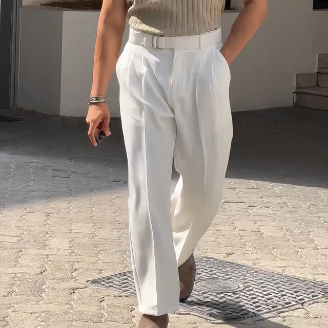 The Architectural Pleated Trouser in Blanc - white