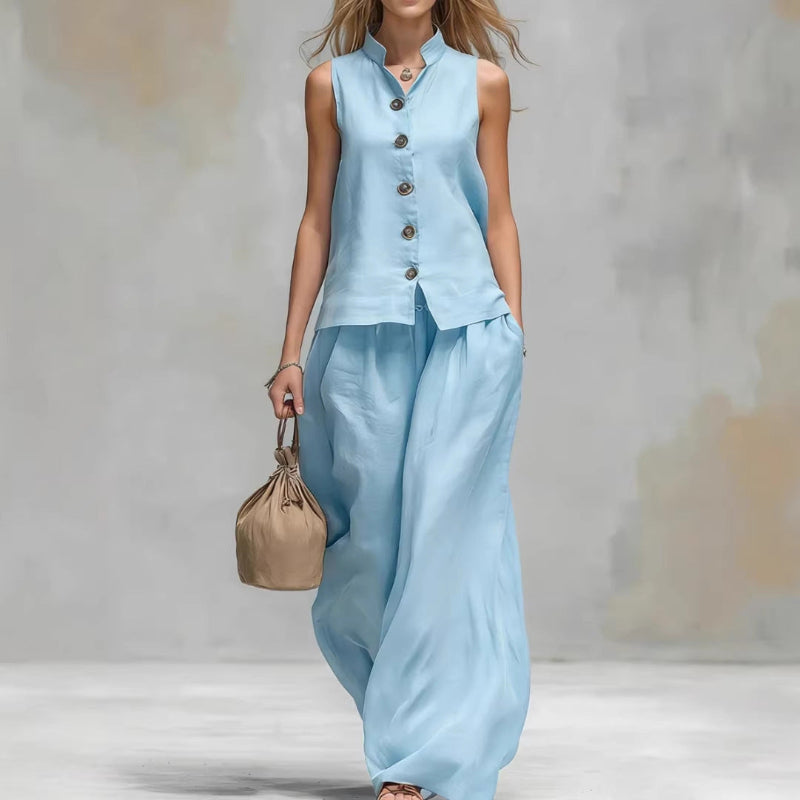 Sleeveless Vest And Matching Pants Set - light blue