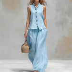 Sleeveless Vest And Matching Pants Set - light blue