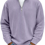 Corduroy Zipper Stand Collar Sweatshirt