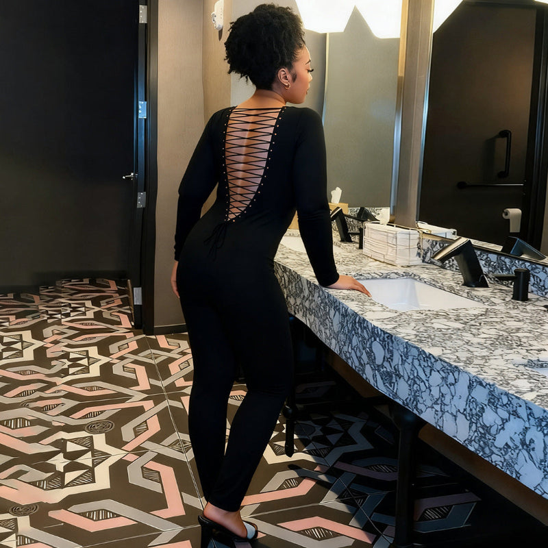 Solid Backless Bodycon Jumpsuit
