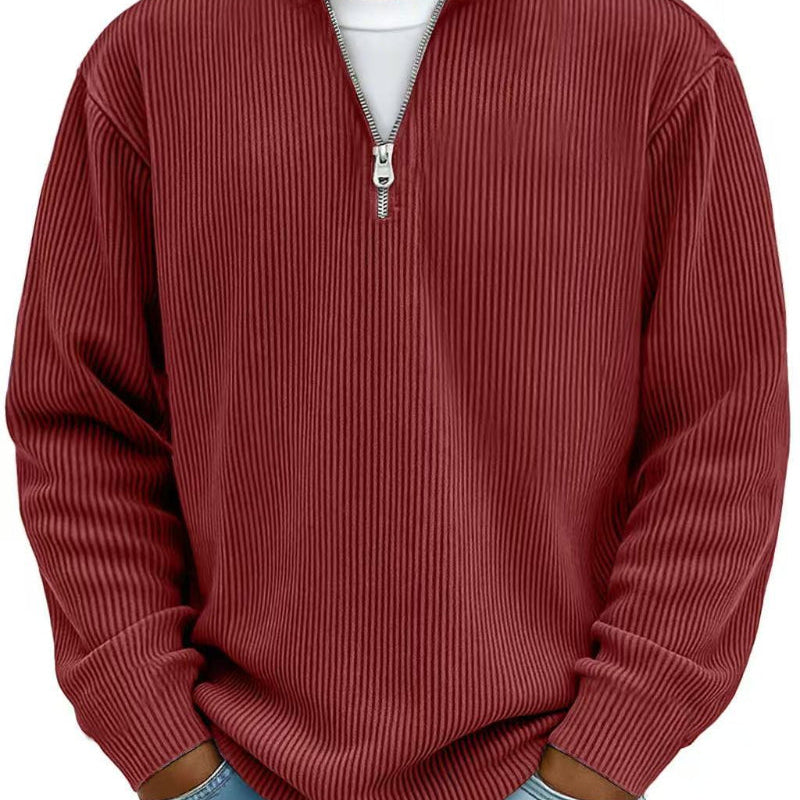 Corduroy Zipper Stand Collar Sweatshirt