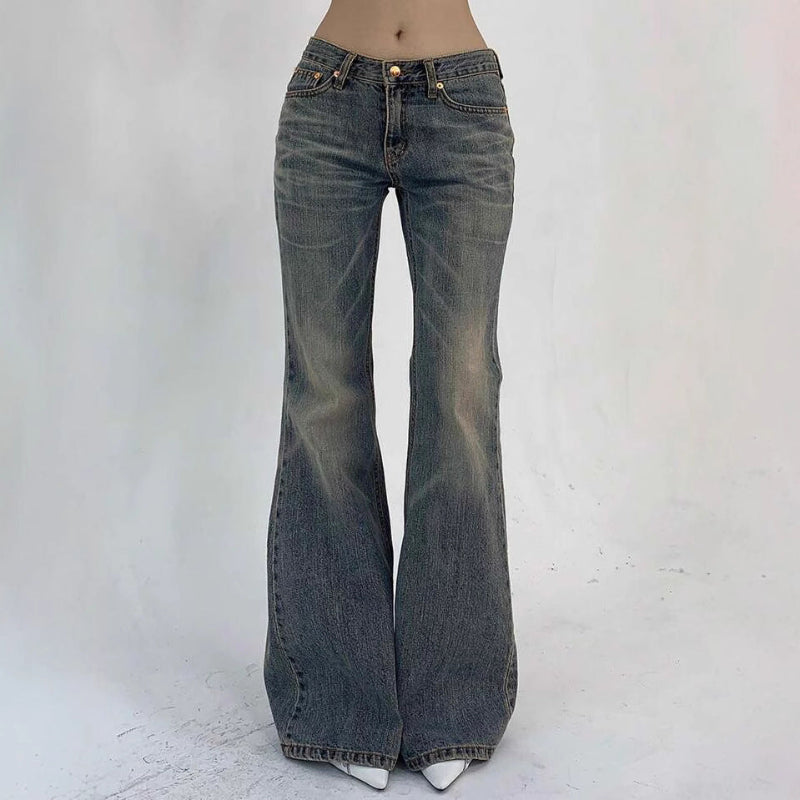 Flared jeans on a plain white background