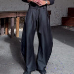 Chic Black Oversized Wide-Leg Pants With High-Waisted Belt
