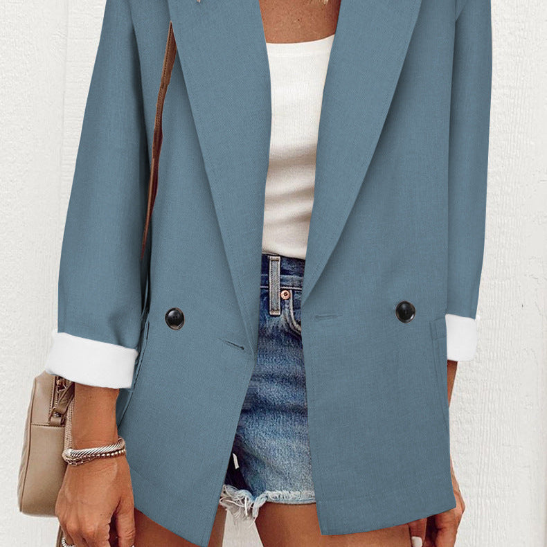 Single Breasted Long Sleeve Temperament Jacket - light blue