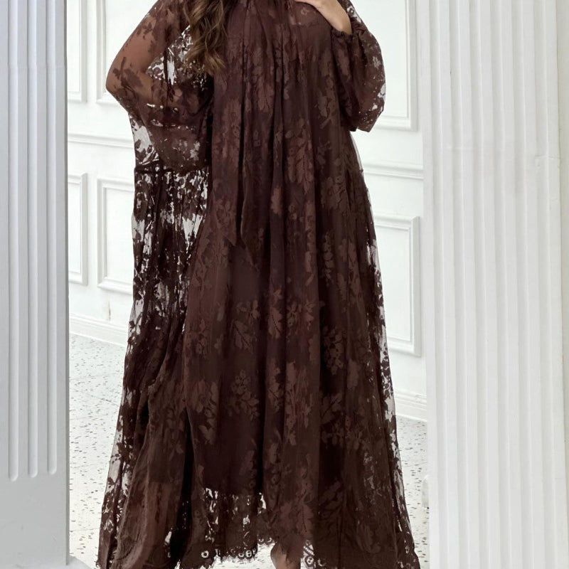 Lace Tie Double Layer Swing Maxi Dress