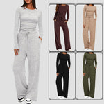 2 Pieces Long Sleeve Tops High Waisted Wide Leg Pants