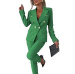 Chic Slim Lapel Double-Breasted Suit - green