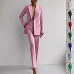 Single-breasted Jacket Top And Slim Fit Trousers Suit - Pink