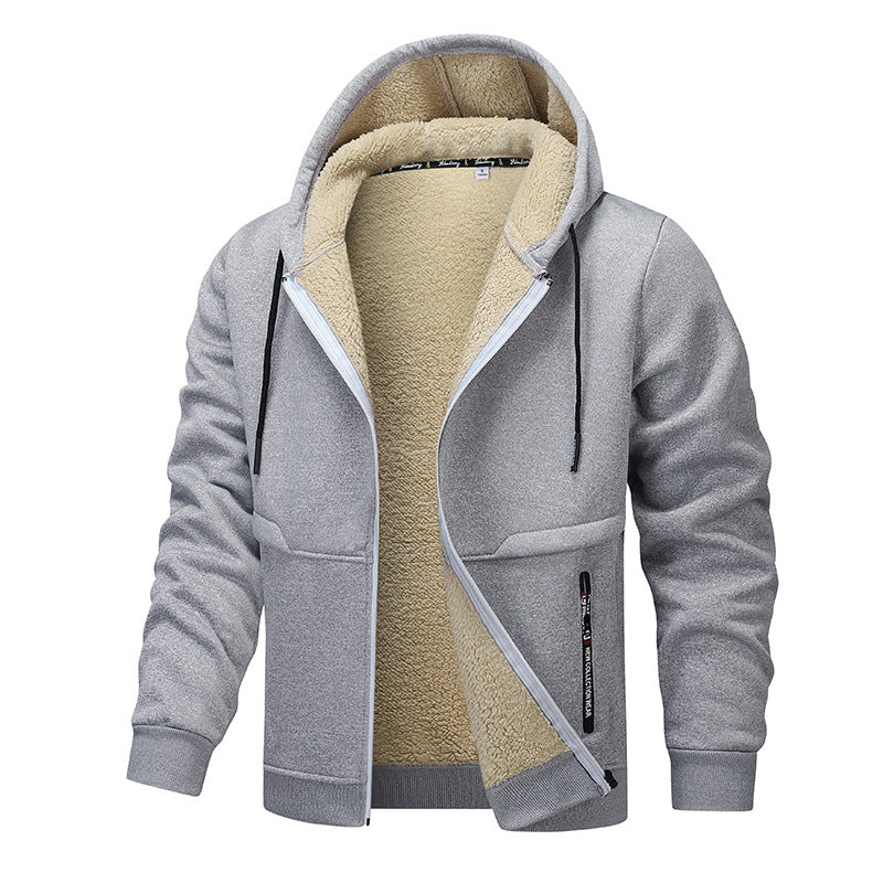 Thick Sherpa Lined Hooded Zipper Jacket