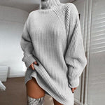 Ribbed Turtleneck Sweater Dress - white