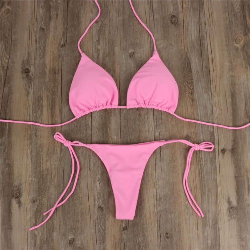 2pcs Halterneck Lace-up Bikini