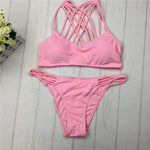 Cross-Strap Halter Bikini Set - pink