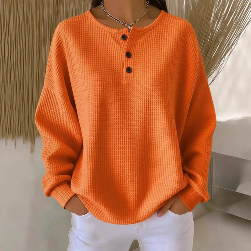 Ins Waffle Long-sleeved T-shirt - orange