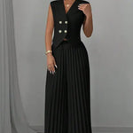 Vest Top And Pleated Straight Pants Set - black