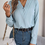 V-Neck Long Sleeve Blouse - runwayfashionista.com