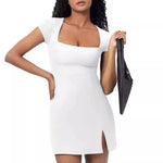 Elegant U-Neck A-Line Midi Dress -white