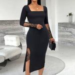 Lace Splice Split Midi Dress