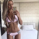 Gold-Trim Cage-Strap Triangle Bikini Set
