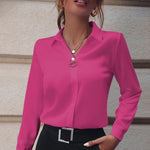 V-neck Long-sleeved Shirts - pink