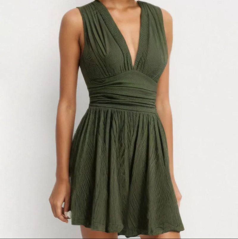 Pleats and Decorative Grooves Sleeveless Romper - rnwayfashionista.com