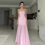 🖤 THE BREEZE-READY ICON: Strapless Mesh Midi Dress with Slit Skirt - pink