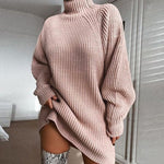 Ribbed Turtleneck Sweater Dress - khaki