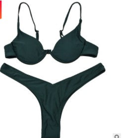 Underwire Push-Up Bikini Set With High-Cut Bottom - green