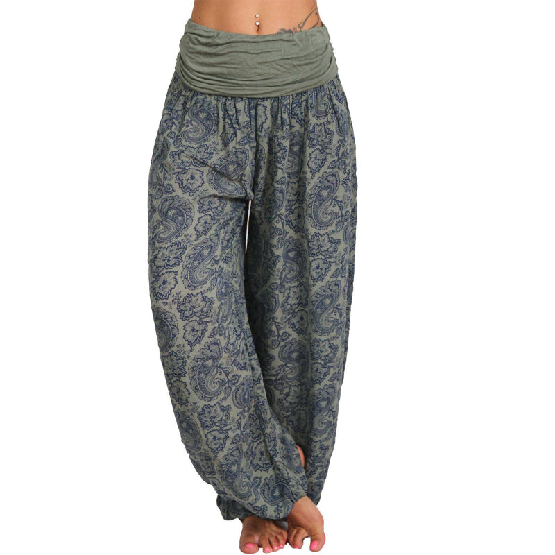 High-Waist Digital Print Wide Harem Pants