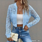 Edgy Short Lace Zipper Jacket - Light Blue