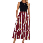 Sleeveless Wavy Stripe Tiered Midi Dress - wine red