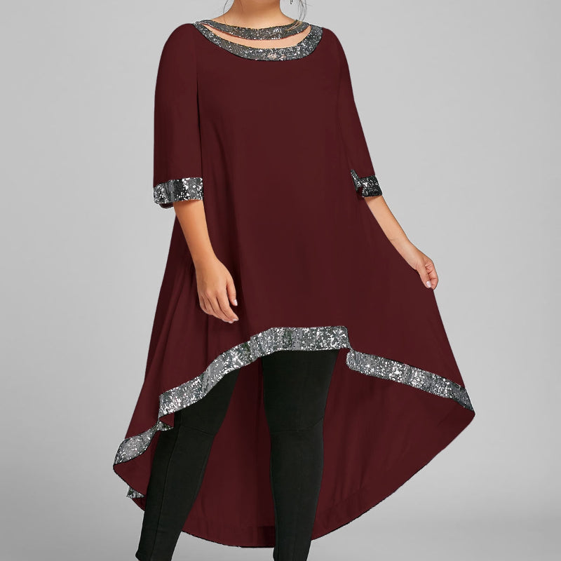Glamorous Plus Size Sequined Dip Hem Dress