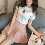 Cute Round Neck Print Tee - Straight - white