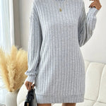 Turtleneck Dropped Shoulder Long Sleeve Mini Dress - runwayfashionista.com
