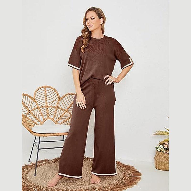 Knitted Sweater Wide Leg Pants Set - runwayfashionista.com
