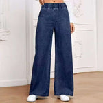 Elastic-Waist Wide-Leg Jeans - dark blue