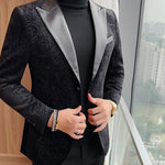 Jacquard Velvet Leather Lapel Men's Blazer